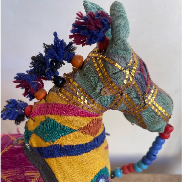 HANDMADE INDIAN HORSE DECOR 1970s Exceptional Detail Embroidered Beaded Mirrors - Picture 3 of 11